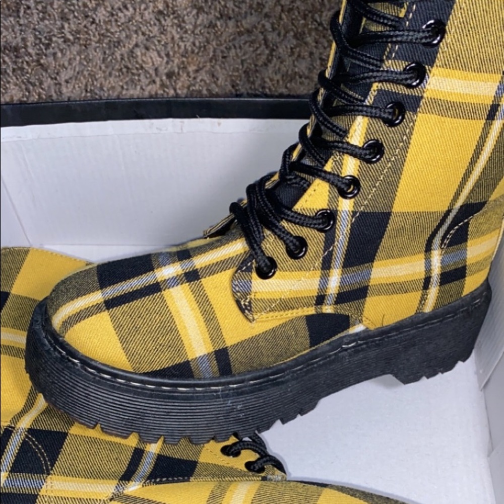 Yellow plaid boots
